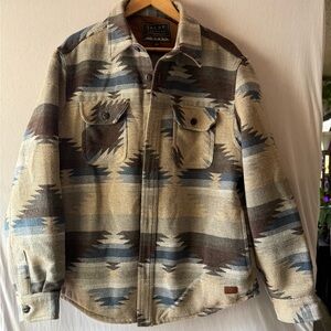 Jachs Men's Brown and Blue Patterned Shirt Jacket